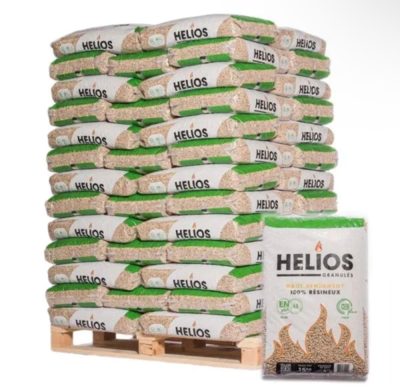 Pellets de bois helios – palette de 65 sacs de 15 kg